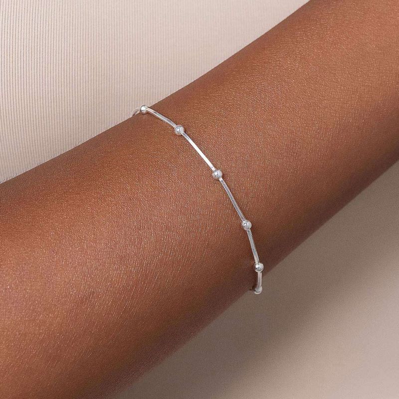 Pulsera veneciana con cuentas de plata maciza 925 ley