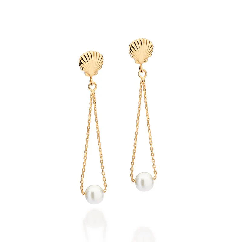 Collar colgante de concha con perla sintética, bañado en oro de 18k