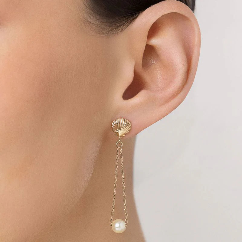 Collar colgante de concha con perla sintética, bañado en oro de 18k