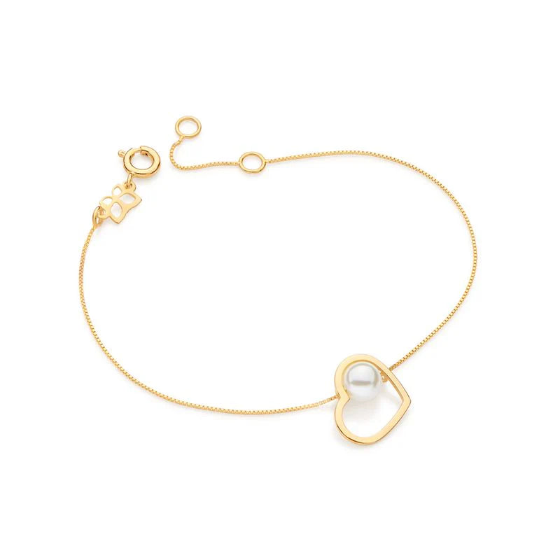 Pulsera en forma de corazón con perla sintética, bañada en oro de 18 quilates